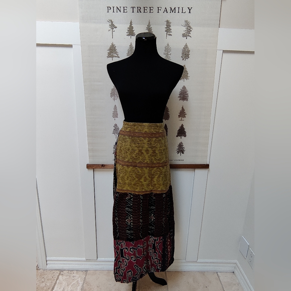 Patchwork Ikat & Batik Maxi Skirt – Boho Global Style